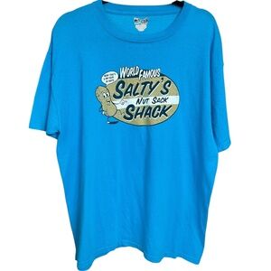 Salty's Nut Sack Shack T-Shirt Blue Funny Peanut Humor Gag Gift Adult XL